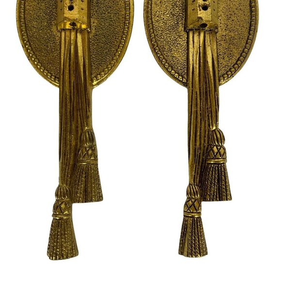 Vintage Gold Gilded Cast Metal Shiny Tassel Wall Decor Heavy Spain Design - Picture 4 of 6